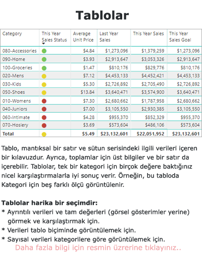 Power BI Tablolar